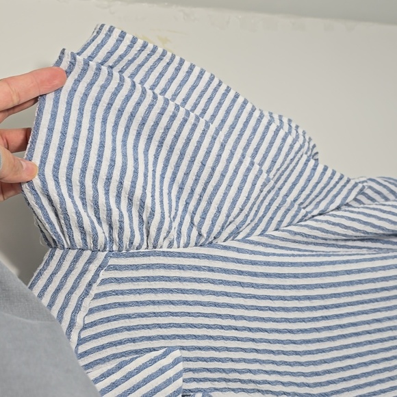 {Jane + Delancy} Women's Blue and White Striped Ruffled Sleeves Buttoned Top - Picture 8 of 14